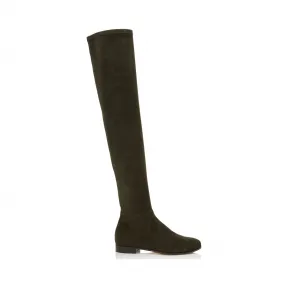Jimmychoo/吉米周 军绿色弹力绒面革过膝靴 MYRENFLATDSD033993