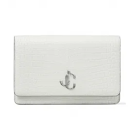Jimmychoo/吉米周 品牌 logo 徽章装饰拿铁色鳄鱼纹皮链条钱夹  PALACECCJ080258