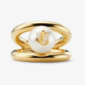 Jimmychoo/吉米周 PEARL RING戒指-珍珠饰金色金属内圈 JC 珐琅外圈戒指 PEARLRINGDXQ0C0051