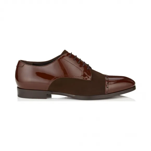 Jimmychoo/吉米周 黑巧克力绒面革和漆皮系带鞋 PENNSPT025653