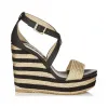Jimmychoo/吉米周 黑色和金色金属编织绳配条纹坡跟凉鞋 PORTIA120BRI000034