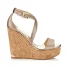 Jimmychoo/吉米周 裸色金属感粒面皮革软木坡跟 PORTIA120MIG120008