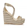 Jimmychoo/吉米周 天然和多编织的帆布亮片条纹麻底坡跟鞋 PORTIA120WGI0C3384