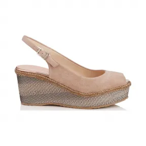 Jimmychoo/吉米周 茶玫瑰麂皮编织面料鱼嘴趾坡跟 PRAISEDFB111093