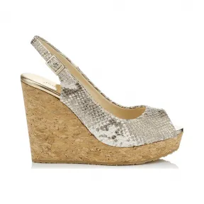 Jimmychoo/吉米周 香槟色金属蛇纹皮革鱼嘴趾坡跟鞋 PROVAIKW120011