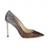 Jimmychoo/吉米周 古铜色和无烟煤降解粗闪光织物尖趾高跟鞋 ROMY100CGD0C2805