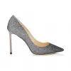 Jimmychoo/吉米周 碳灰色金银丝闪粉尖头高跟鞋  ROMY100LAG100017