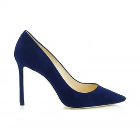 Jimmychoo/吉米周 海军蓝麂皮尖头高跟鞋 ROMY100SUE040014