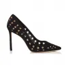 Jimmychoo/吉米周 黑色绒面革穿孔星星尖头趾高跟鞋 ROMY100XRT010003