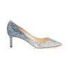 Jimmychoo/吉米周 银色暗蓝色火焰闪粉渐变面料尖头高跟鞋  ROMY60BRE0C6079