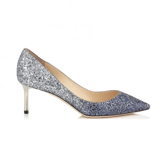 Jimmychoo/吉米周 海军蓝色银色渐变粗粒闪粉尖头高跟鞋  ROMY60CGD000710