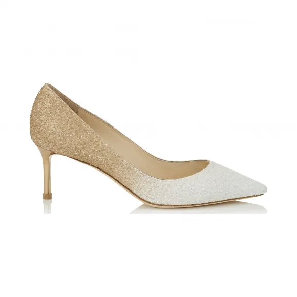 Jimmychoo/吉米周 光学白色和浅色蜂蜜粗闪光降级尖头浅口鞋 ROMY60CGD0C2567