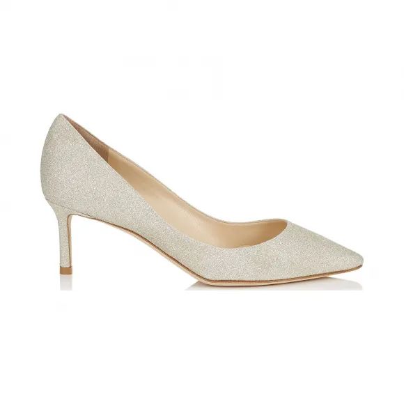 Jimmychoo/吉米周 冰白金色微粒闪粉尖头高跟鞋  ROMY60DGZAA0582