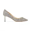 Jimmychoo/吉米周 白金混色粗粒闪粉面料尖头高跟鞋  ROMY60GTZOO0007