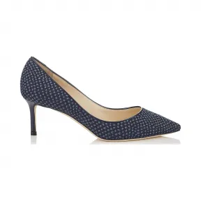 Jimmychoo/吉米周 海军蟒蛇纹印花牛仔布和专利尖头高跟鞋 ROMY60TDX000721