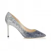 Jimmychoo/吉米周 海军蓝和银色粗闪光降低尖头趾高跟鞋 ROMY85CGD000710