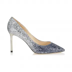 Jimmychoo/吉米周 海军蓝和银色粗闪光降低尖头趾高跟鞋 ROMY85CGD000710