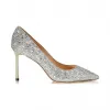 Jimmychoo/吉米周 香槟色粗粒闪粉面料尖头高跟鞋 ROMY85CGF120011