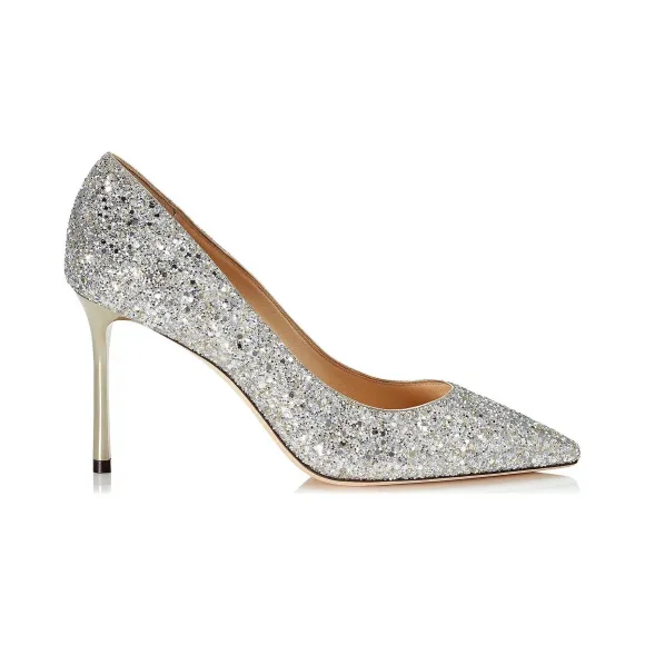 Jimmychoo/吉米周 香槟色粗粒闪粉面料尖头高跟鞋 ROMY85CGF120011