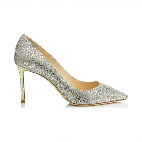 Jimmychoo/吉米周 香槟色闪光织物尖头浅口鞋 ROMY85GFA120011
