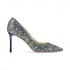 Jimmychoo/吉米周 铁蓝色斑点闪粉尖头高跟鞋  ROMY85GFB043061