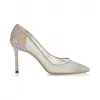 Jimmychoo/吉米周 银色金属蕾丝尖头高跟鞋 ROMY85LICAA0009