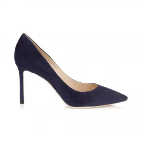 Jimmychoo/吉米周 海军蓝麂皮尖头高跟鞋 ROMY85SUE040014