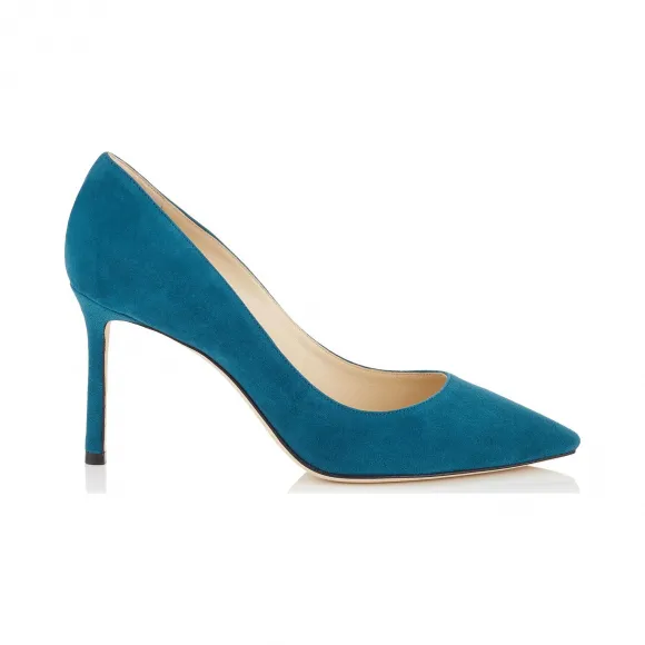 Jimmychoo/吉米周 午夜蓝色麂皮尖头高跟鞋 ROMY85SUE041637
