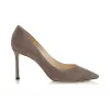 Jimmychoo/吉米周 灰褐色灰色绒面尖头高跟鞋 ROMY85SUE100935