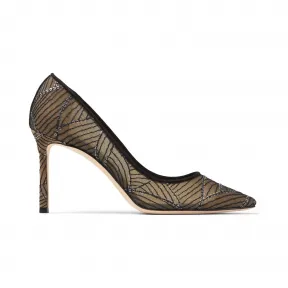 Jimmychoo/吉米周 亮片刺绣黑色网眼尖头高跟鞋  ROMY85VXK010003
