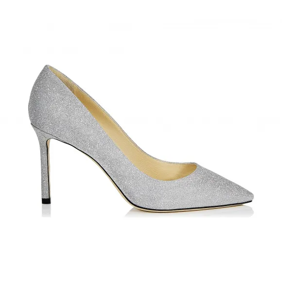 Jimmychoo/吉米周 银色细闪粉面料尖头高跟鞋  ROMY85XGCAA0009