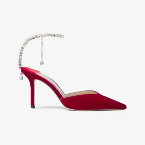 Jimmychoo/吉米周 SAEDA 85高跟鞋-水晶饰红色立绒高跟鞋 SAEDA85ZOD0C5651