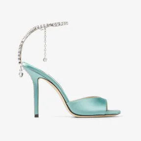 Jimmychoo/吉米周 SAEDA SANDAL 100 | 水晶链饰烟绿色缎面凉鞋 SAEDASANDAL100BGH0C9960