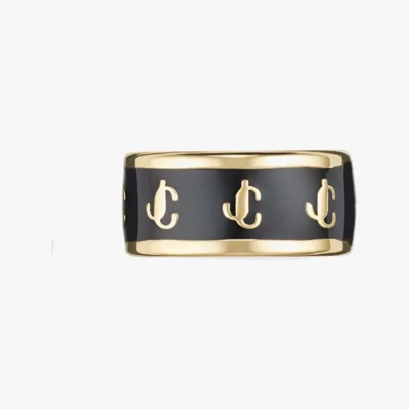 Jimmychoo/吉米周 SingleJCEarcuff-JC字母内圈金色外圈黑色珐琅耳环 SINGLEJCEARCUFFENQ000003