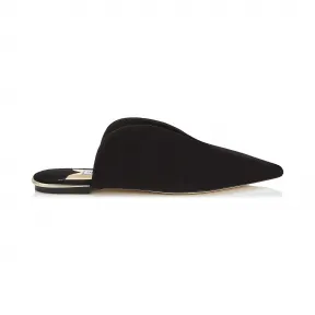 Jimmychoo/吉米周 黑色麂皮平底穆勒鞋  TAHLAFLATSUE010003