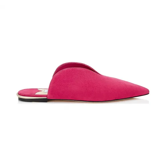 Jimmychoo/吉米周 莓红色麂皮平底穆勒鞋  TAHLAFLATSUE060004