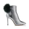 Jimmychoo/吉米周 银色蟒蛇皮短靴配瓶绿色Fox Fox Pom Poms TESLER100THX0C5773