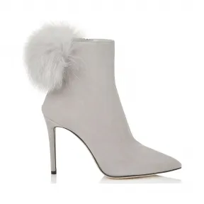 Jimmychoo/吉米周 月光绒面革短靴，配白色狐狸毛绒球 TESLER100XOS0C5771