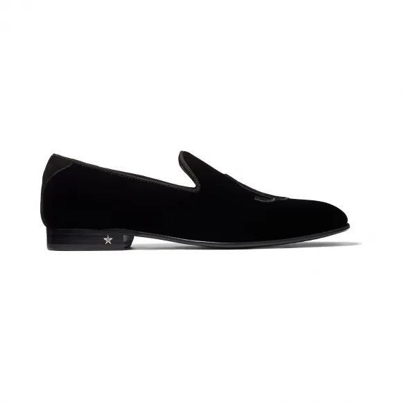 Jimmychoo/吉米周 品牌 logo 刺绣黑色丝绒便鞋  THAMEVMD000074