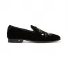 Jimmychoo/吉米周 水晶饰品牌 logo 刺绣黑色丝绒便鞋  THAMEVYA010045