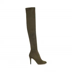 Jimmychoo/吉米周 军绿色弹力绒面革过膝靴 TONIDSD033993