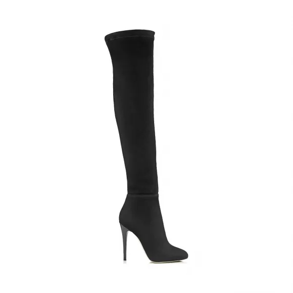 Jimmychoo/吉米周 黑色绒面革和弹力绒面革过膝靴 TURNERDSD000074