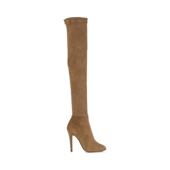Jimmychoo/吉米周 卡其色Brown弹力绒面革过膝靴 TURNERDSD025763