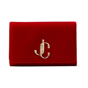 Jimmychoo/吉米周 品牌logo装饰红色丝绒手拿包  VARENNECLUTCHVEL060016