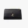Jimmychoo/吉米周 AVENUE SHOULDER/M-浅金色JC徽章饰黑色细腻亮面小牛皮单肩包 VARENNESHOULDERMDAW001463