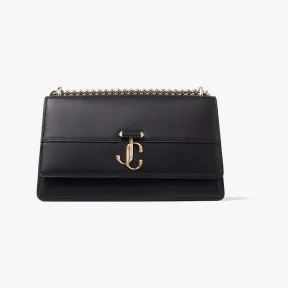 Jimmychoo/吉米周 AVENUE SHOULDER/M-浅金色JC徽章饰黑色细腻亮面小牛皮单肩包 VARENNESHOULDERMDAW001463