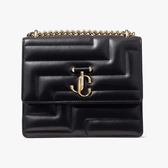 Jimmychoo/吉米周 AVENUE QUAD-浅金色JC徽章饰黑色绗缝单肩包 VARENNESHOULDERNBA001463