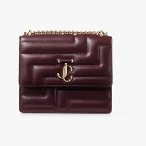 Jimmychoo/吉米周 AVENUE QUAD-浅金色JC徽章饰勃艮第葡萄酒红色绗缝单肩包 VARENNESHOULDERNBA061754