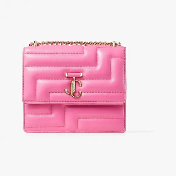 Jimmychoo/吉米周 AVENUE QUAD-浅金色JC徽章饰糖粉色绗缝单肩包 VARENNESHOULDERNBA112562