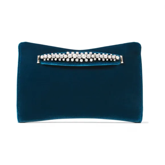 Jimmychoo/吉米周 混色珍珠腕带深青色丝绒手拿包 l Mix Bracelet VENUSVTO040090